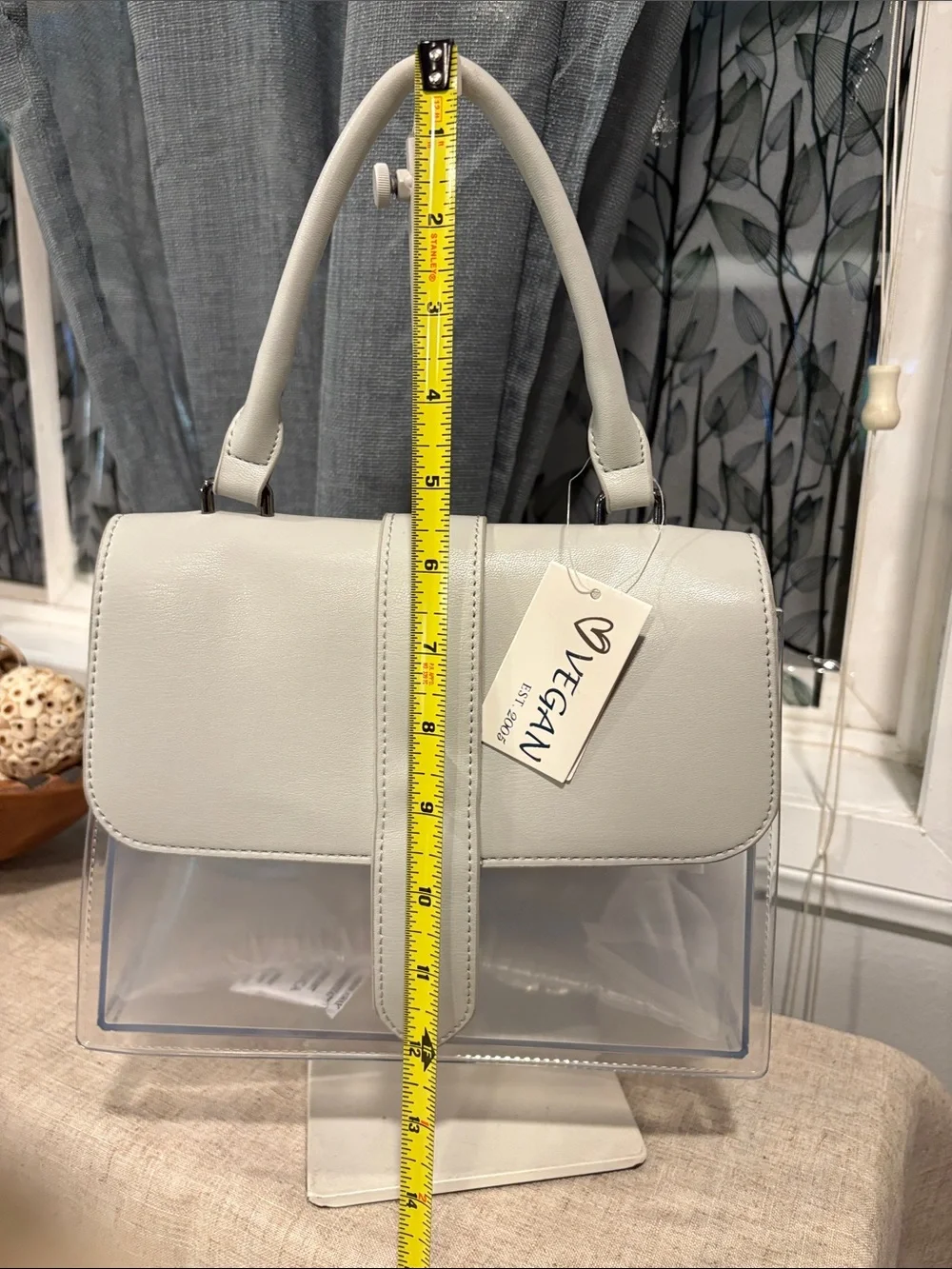 Vegan Leather Top-Handle Satchel Bag in light gray
